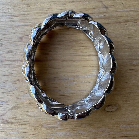 VTG Bangle Bracelet Rhinestone Hinge Gold Silver Tone Statement Classy Size 6 - Picture 7 of 10